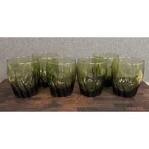 Vintage Anchor Hocking Avocado Green Glass Set of Six